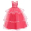 Girl Dresses Highend Elegant Girls Long Sleeve Silk Lace Christmas Clothes Wedding Party Dress For Children's Princess