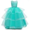 Girl Dresses Highend Elegant Girls Long Sleeve Silk Lace Christmas Clothes Wedding Party Dress For Children's Princess