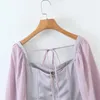 Women's Blouses Yenkye 2023 Vrouwen Vintage Purple Sexy Off Shoulder Crop Blouse Ladies Lantern Sleeve Slim Summer Tops Fashion Blusas