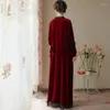 Women's Sleepwear Autumn Winter Velour Robe Sets Women Two Pieces Sexy Lace V Neck Long Night Dress Velvet Vintage Nightgowns Nightwear