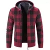 Men's Sweaters 2023 Hooded Plaid Printed Long Sleeve Sweater Autumn Winter Plush Large Casual Cardigan Coat