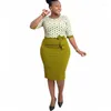 Casual jurken 6xl 5xl plus size mode dot print African Midi Women 2023 Design Office Lady Potlood Dress Elegant Party Vestidos