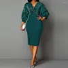 Casual Dresses Autumn Winter Dress Women 2023 Sexig V-ringning Bright Silk Long Party Plus Size Slim Office Pencil BodyCon