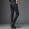 Men's Pants 2023 Autumn Winter England Plaid Work Stretch Men Business Fashion Slim Thick Grey Blue Casual Pant Male Brand Trousers