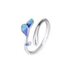 Cluster Rings Fashion Emamel Branch Epoxy Silver Plated Jewelry Ancient Style Art Burning Blue Flowers Opening R309