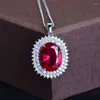 Pendant Necklaces Copper Inlaid Zircon Fashion Pigeon Blood Red Simulation Oval Tourmaline Colored Gemstone Necklace Jewelry