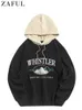 Herrtröjor tröjor fleece vintage tröja brev broderi streetwear höst vinter hoody hoodie colorblock polar pullover 230105