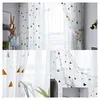 Curtain Drapes Nordic Triangle Tle Curtains For Childrens Bedroom Kids Window Sheer Modern Geometric Embroidery Living Room Drop D Dhtif