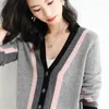 Women's Knits 2023 Fall And Winter Knitted Cardigan Women V-neck Color Blocking Fashion Sweater Long-Sleeved Comfortable Jacket Bottoming