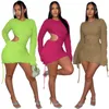 Vrouwen Jurken Designer Nieuwe Mode Trekkoord Elastische Bubble Slanke Sexy Hollow Out Lange Mouw Jurk 4 Kleuren