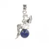 YOWOST Natural Round Gemstone Pendant Fairy Angel Wings Elf Amethyst Lapis Lazuli Opal Rose Quartz Pendant Charm Jewelry Accessories BH029