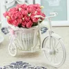 Decorative Flowers Bike Design Basket Rattan Tricycle Flower Vase Storage Garden Wedding Party Decoration Bedroom Artificial