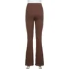 Pantaloni da donna Capris ALLNeon Estetica anni '90 Vita alta Marrone Flare Vintage Zip Up Skinny Pantaloni lunghi Indie Fessura Casual Streetwear