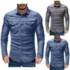 Camisas casuais masculinas 2023 moda magra de jaquetas jeans fit jeans jeanstwear casaco clássico de camisa azul de rua de rua