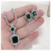 Earrings Necklace Choucong Brand Unique Luxury Bridal Jewelry Set 18K White Gold Fill Emerald Gemstones Wedding Party Stud Earring Dhnjy