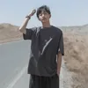 メンズTシャツ夏の半袖Tシャツと女性の同じ韓国のルーズプリントハーフラウンドネック香港スタイルカップル