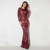 Casual Dresses O Neck Bourgogne Sequined Evening Party Dress Full Sleeped Elegant Autumn Winter Long Maxi