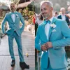 Gentleman Mint Green Wedding Tuxedos 2 Pieces Linen Peaked Lapel Outfits Wedding Pants Sets Business Formal Wear