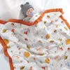 Filtar Swaddling 110x110cm 6 Layer Gaze Filt Cartoon 100 Cotton Bath Bath Handduk Badrobe Soft Absorbent Autumn Winter Spädbarn Cradle Quilt 230106