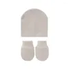 Hats L21F Baby Infants Anti Scratching Knitted Cotton Gloves Hat Set Born Mittens