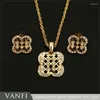 Necklace Earrings Set Kfvanfi Zinc Alloy Jewelry Pendant Clover Shaped Rhinestones Gold Silver Color Jewellery Gifts For Women