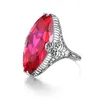 Cluster Rings 925 Silver Original Female Ring 14 26mm Marquise Ruby Stone Massive Dating Women's Accessories Jewelry