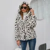 Kvinnors pälsjackor för pojkar jacka ljus kvinnor vinter faux hoodie outwear leopard tryck varmt tjockare blixtlås trendig