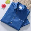 Camisas casuais masculinas de algodão de manga curta camisa clássica de jeans clássico azul de verão fino de jeans de cowboy