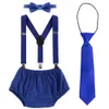 Clothing Sets Summer Baby Boys First Birthday Smash Cake Outfit born Cotton Soft Suspender Shorts Suit 4pcs 230106