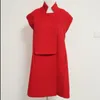 Lã feminina outono de inverno de inverno moda vermelha mangas com capa de lã para mulheres stand colar blends coat1