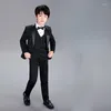 Men's Suits Children's Colorful Bright Silk Three-piece Dress Stage Catwalk Performance Flower Girl Suit Birthday Party Blue