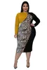 Платья плюс размеры женщины 5xl платье пэчворк леопардовый принт элегантная осенняя леди модная вечеринка халат Bodycon Роскошная оптовая одежда