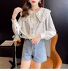 Kvinnors blusar Autumn Style Korean Tide Doll Collar Solid Color Single-Breasted Loose Large Size Women's Thin Shirt Women