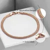 Braccialetti di collegamento 4mm Bracciale da donna per ragazze Catena 585 Gioielli di moda a coda di volpe intrecciata color oro rosa CB01