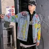 Giacche da uomo Giacca da jeans da uomo in denim Stampato graffiti Colori misti Blazer Capispalla Stile coreano Punk Slim Fit 2023