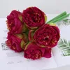 Fiori decorativi 5 teste fiore artificiale bellissimo bouquet di peonia rosa di seta grande rosa falso per la tavola di nozze vaso per feste decorazione della casa