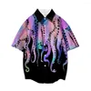 Men's Casual Shirts 2023 Summer Men's Clothing Octopus Print Art Shirt Basic Short Sleeve Beach Hawaii Street Fashion Chic Fresh Easy