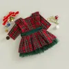 Robes Fille Bmnmsl Toddler Christmas Dress Plaid Print Manches Longues Col Rond À Volants Tulle Patchwork A-Line