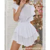 Casual Dresses Women Dress Summer Fashion Sexy Solid Color Ruffled Stitching Women's Round Neck Butterfly Sleeve High Waist