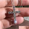 قلادة قلادة العلامة التجارية المجوهرات الفاخرة 925 Sterling Sier FL Round White Topaz CZ Diamond Cross Party Women Clavicle Netclace Dro Dhl3w