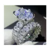 Anneaux de mariage Unique Top Vente Vintage Bijoux Couple 925 Sterling Sier Dragon Griffe Ovale Coupe Blanc Topaze Cz Diamant Femmes Bague De Mariée Dhcub