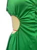 カジュアルドレス女性グリーンシャツドレス2023夏のノッチラピールカットアウトウエストAラインミディシングルボタンストリートクラブウェア