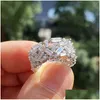 Wedding Rings Luxe sieraden Cocktail 925 Sterling Sier T Princess Cut White Topaz CZ Diamond Gemstones Party Women Engagement Band DHT7S