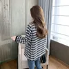 Kvinnors ull svartvit hundstottja jackor Autumn Winter V Neck Woolen Jacket 2023 Vintage Girls Chic Short Loose Thick Plaid rockar Blen