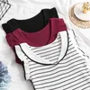 Camisas femininas Tamas de designers chiques coreanos Tanque listrado Tanque feminino Mulheres sem mangas T-shirt malha feminina