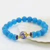 Strand Bohemia Style Gold-Color Cloisonne Blue 8mm Round Beads Chalcedony Jades Stone Bracelet Gine Jewelry 7.5inch B2701