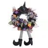 Decorative Flowers 14inch Halloween Hanging Ornaments Lightweight Witch Hat Wreath Sturdy Festive Atmosphere For Home Holiday Party Decor