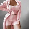 Women's Sleepwear 2023 Autumn Winter Women's Velvet Pajamas Set Crop Top Long Pants Coat 3 Pieces Suit Warm Soft Fleece Homewear Pyjamas