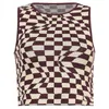 Running Jerseys kontrasterande färgsport Topp Checkerboard Checker Knit ärmlös väst kvinnlig cool tjej rund nacke yoga fitness träning