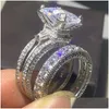 Br￶llopsringar choucong varum￤rke vintage smycken 925 sterling sier par prinsessan klippte stora topas eiffel torn kvinnor brudring drop de dhsm6